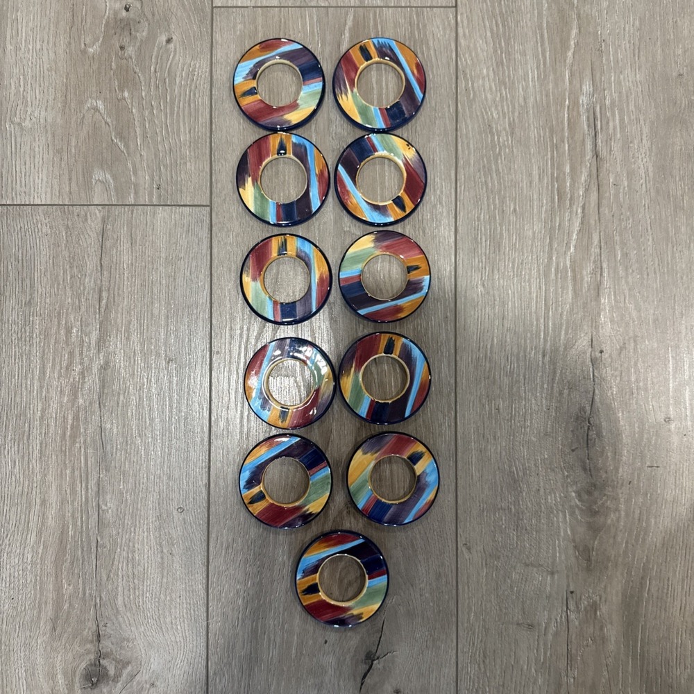 11 pcs Tabletops Unlimited Madrid Napkin Rings Ceramic Multicolor Discontinued